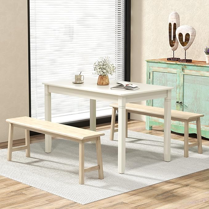 Giantex Dining Table for 4 People, 48” x 29” Kitchen Table with Wood Legs, Rectangular Dinner Table for Small Space, Apartment, Living Room, Dinette Table, Load 330 Lbs, Dining Room Table (White)