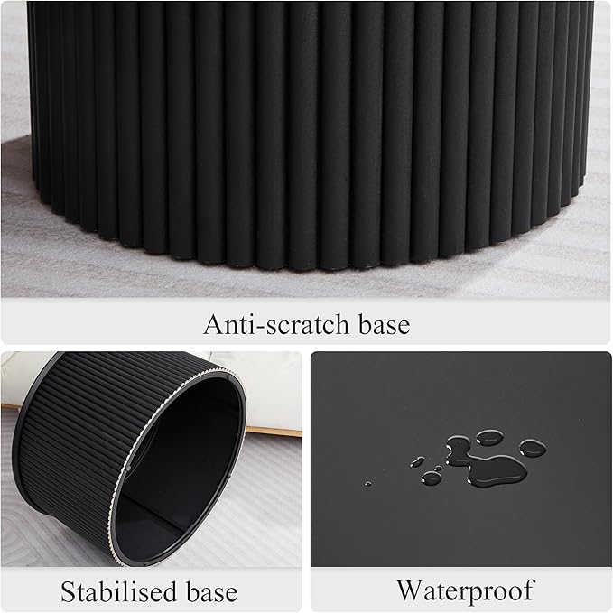 Fluted Round Nesting Coffee Table Set of 2, Mid Century Modern Wood Coffee Table and End Table Set, Minimalist Center Tables Circle Side Table for Living Room, Office(Black