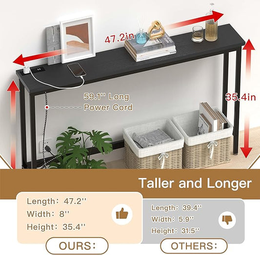 35'' High Behind Couch Table, Narrow Console Table with Outlet, Sofa Table for Entryway Hallway, Living Room, Black