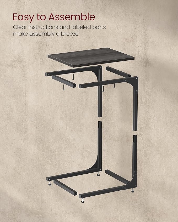 VASAGLE C-Shaped End Table, Small Side Table for Couch, Sofa Table with Metal Frame for Living Room, Bedroom, Bedside, Ebonized Oak and Black