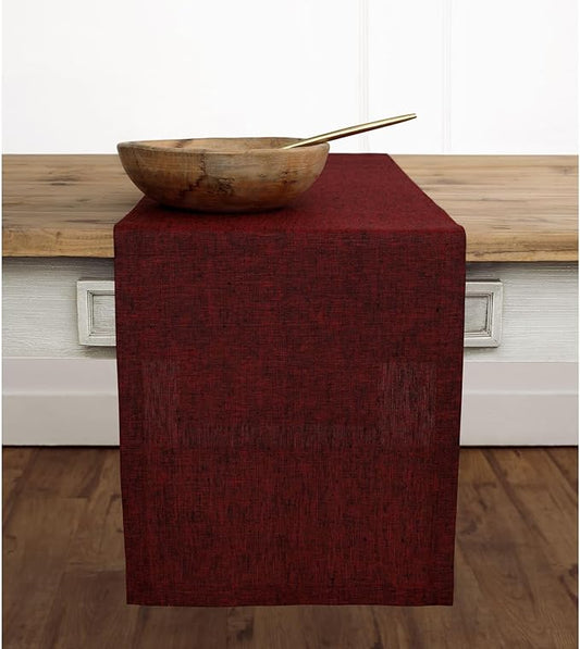 Solino Home Linen Small Table Runner 60 Inches - Athena, 100% Pure Linen Red Garnet Table Runner 14 x 60 Inch Ideal for Dresser and Coffee Tables - Fall, Autumn, Thanksgiving, Christmas, Holiday