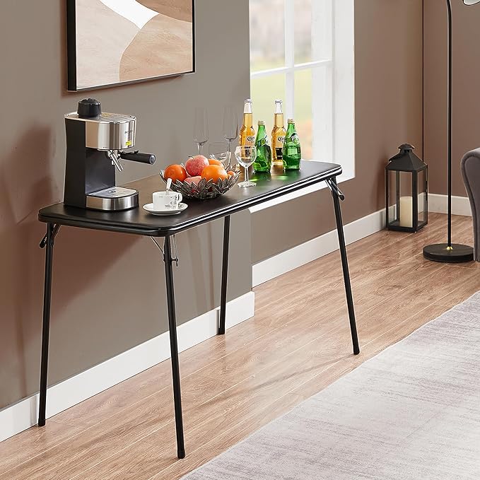 VECELO Folding Table Desk 47’’ with Collapsible Legs & Vinyl Upholstery, No Assembly Needed, Metal, Black