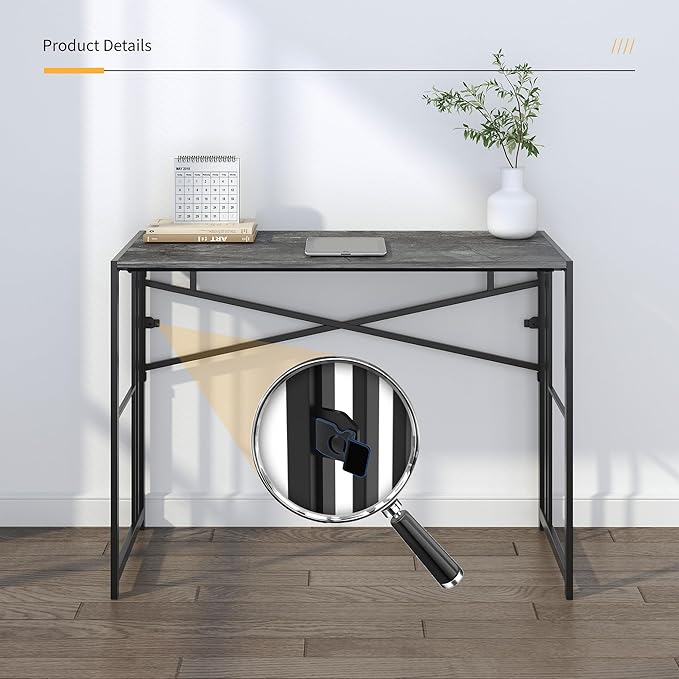 Folding Desk 40 inch Writing Gaming Computer Camping Desk, No Assembly Required Home Office Table, Grey