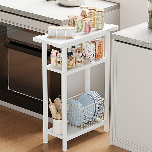 Heybly Small Narrow Side Table for Small Space, Thin Bedside Table, Slim Sofa Table, Skinny End Table, 25.2" Tall Nightstand, Couch Table for Living Room, Bedroom, Study, Balcony, White, HET005WT1