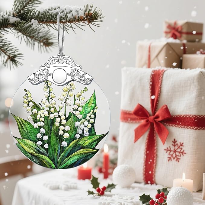 Stained Glass Lily of Valley Flower Christmas Ornament: Christmas Tree Ornaments & Decor, Holiday Decor – Holiday Presents, Gift Ideas & Gifts for Friends, Coworker, and Family