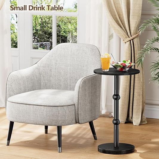Drink Table, Small Round Side Table for Small Spaces, Modern Accent Round End Tables with Metal Leg, Thickened Wood Pedestal Coffee Tables for Living Room, Bedroom, Narrow Corners,Sofa Couch