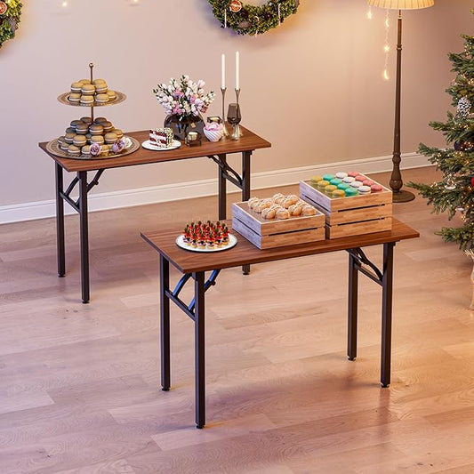 TEMI Small Computer Desk Folding Table - 43.3" Foldable Office Desk, No Assembly, Perfect for Small Spaces in Bedroom, Dorm, or Apartment, Portable Mini Desk or Study Table with Compact Design, Walnut