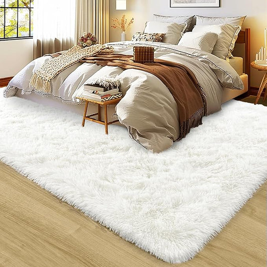 Super Fluffy Rug for Bedroom, 4x6 Shag Fuzzy Area Rug for Living Room Bedroom, Plush Soft Carpet for Girls Boys Kids, Non Slip Throw Rugs for Dorm, Modern Home Decor Aesthetic, Cream White