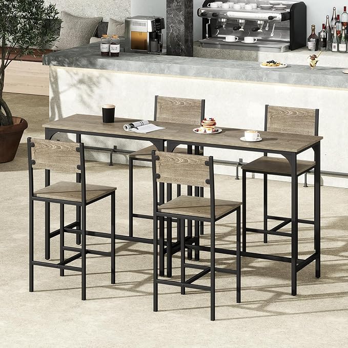 Giantex 3-Piece Bar Table and Chair Set with 2 Counter Height Bar Stools, Breakfast Nook Table Set for Small Space, Dinette, Pub, Kitchen, Apartment, Restaurant, Dining Table Set for 2 (Grey)