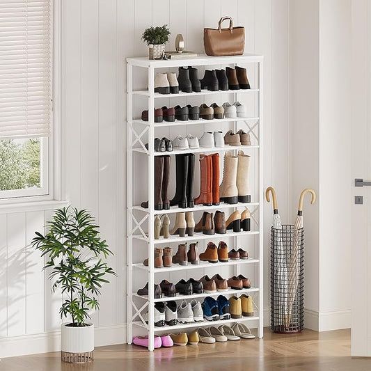 10 Tier Shoe Rack, Large Capacity Shoe Storage Organizer Holds 40 Pairs, Sturdy and Stable, for Entryway, Hallway, Closet, Dorm Room, White SS10WW