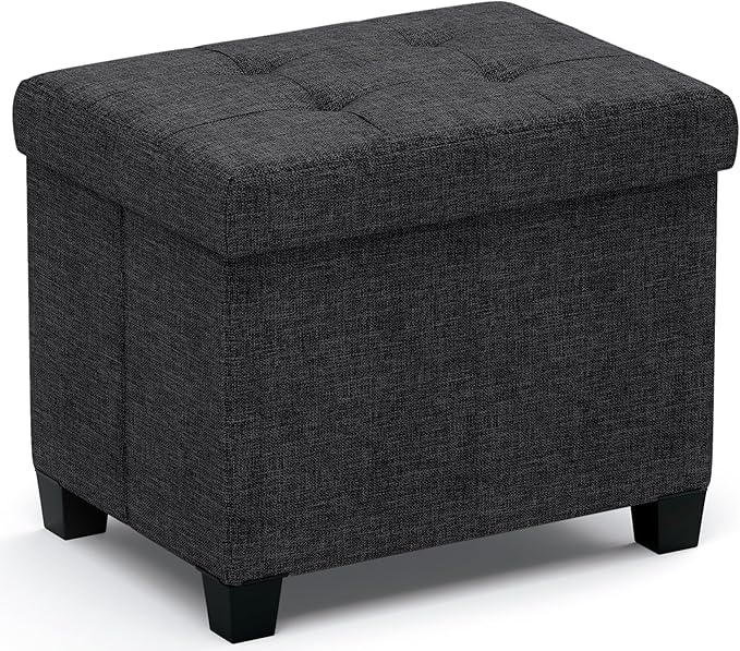 Ornavo Home Storage Ottoman Small Rectangle Ottoman with Legs, Foot Rest Stool Seat, Load up to 600 LB, for Living Room, Bedroom, Home Office, Dorm - 12 x 16 x 12, Black