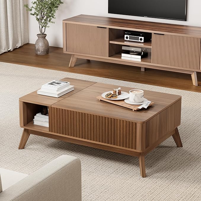 Lift Top Coffee Table with Storage Hidden Compartment, 40" Mid - Century Modern Wooden Living Room Center Table, Adjustable Height Desk for Laptop, Multifunctional Sofa Side Table,Walnut