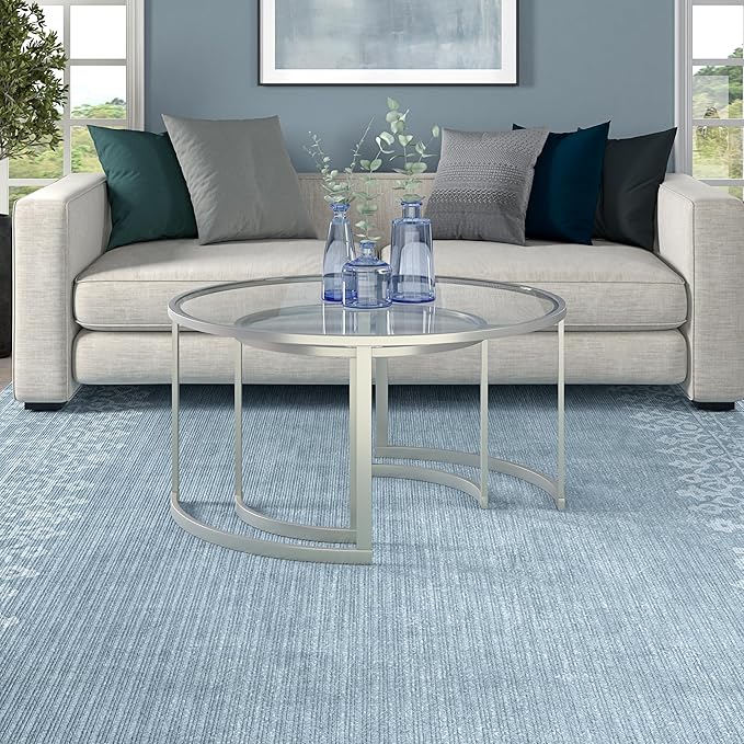 Henn&Hart Round Nested Coffee Table in Satin Silver, for Home, Living Room, Bedroom, Entertainment Room, Office