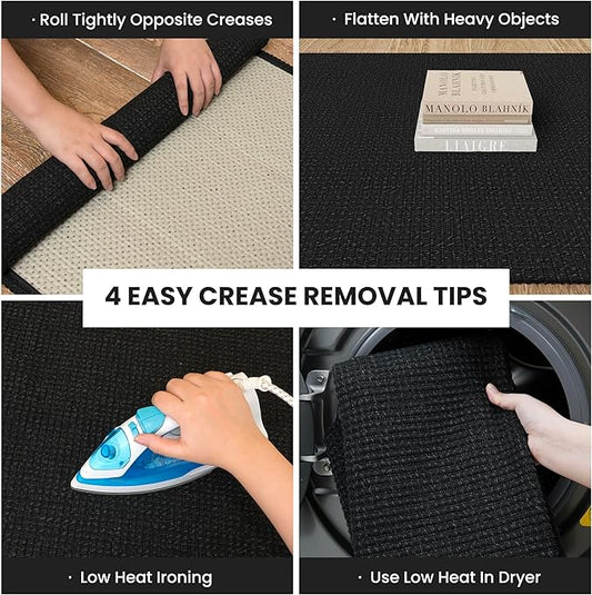 IOHOUZE Washable Runner Rug 2.6x8 Non Slip Rubber Backed Wide Hallway Runner Entryway Runner Indoor, Kitchen Rugs Woven Cotton Floor Carpet for Hall Entrance Bedroom, Black/Grey