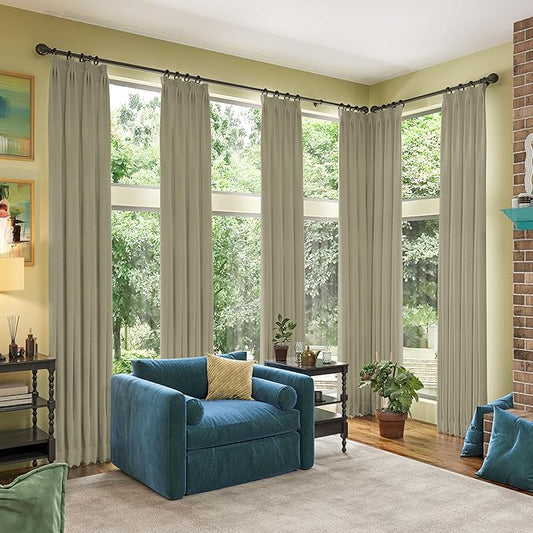 RAIN CITY Blackout Curtains&Drapes 132 Inch Long 11ft Length Back Tab Pinch Pleated Look Draperies with Hooks Thermal Curtains for High Living Room Sliding Door 50 Wide Set of 2 Light Taupe