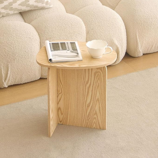 AWASEN Small Side Table, Mini End Table Living Room, Modern Accent Table with Unique Tabletop, Short Bedside Table for Small Spaces, Natural