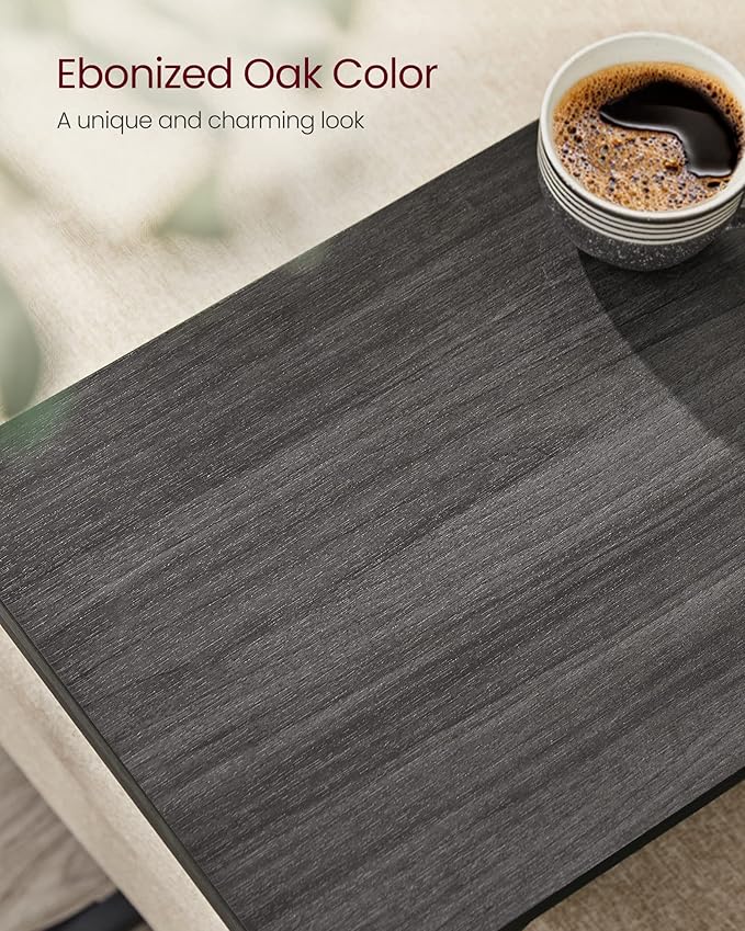 VASAGLE C-Shaped End Table Set of 2, Small Side Table for Couch, Sofa Table with Metal Frame for Living Room, Bedroom, Bedside, Ebonized Oak and Black