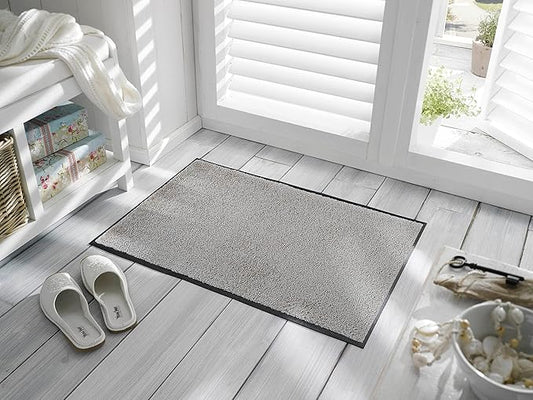 Wash and Dry Monotone Rug Cool Gray Non-Slip Washable Doormat 20x29.5 in (Small)