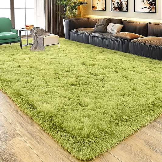 Ultra Fluffy Area Rugs for Living Room Bedroom, 6x9 Fuzzy Large Living Room Rugs, Thick Shag Rug for Dorm, Soft Non Slip Kids Girls Boys Rug for Home Decor Aesthetic, Green
