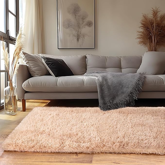 Runner Rugs for Bedroom 2x6 Rug Runners for Hallways Non Slip Soft Shag Bedside Rug, Fluffy Area Rug Throw Rugs for Living Room, Floor Carpet Runner for Nursery Kids Dorm, Camel