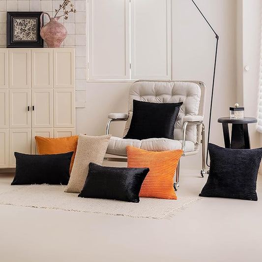 Home Brilliant Striped Velvet Cushion Cover for Chair 2 Packs Supersoft Handmade Fall Decorative Pillowcase for Bed Bench, 50cm, 20 x 20 Inch, Black