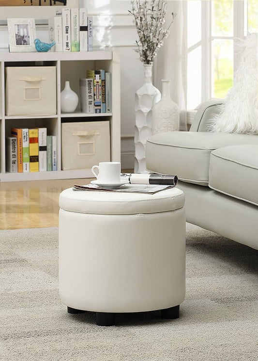 Designs4Comfort Round Accent Storage Ottoman with Reversible Tray Lid
