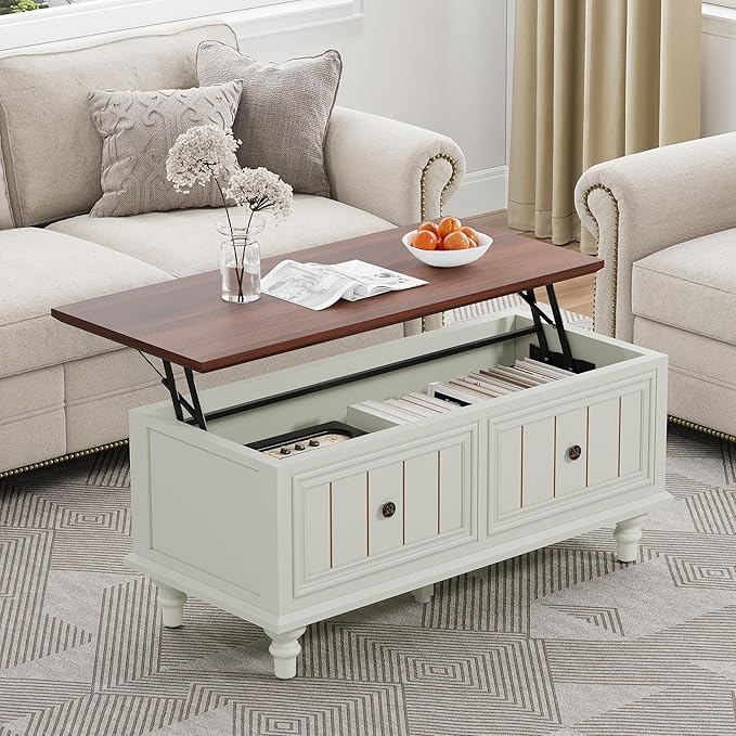 Lift Top Coffee Table for Hidden Compartment, 39" Wood Rectangular Center Table with Lift Tabletop, Sturdy Space-Saving Dining Table for Living Room Home Office Small Space (Beige)