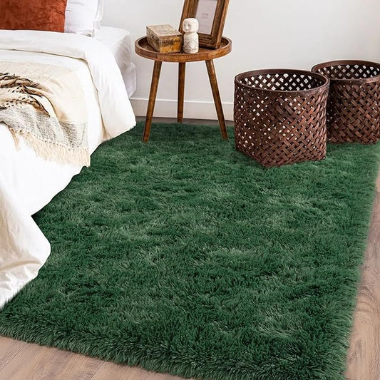 Rugs for Bedroom 4x6, Soft Shaggy Modern Shag Area Rug for Living Room, Upgrade Non-Slip Plush Fluffy Carpet for Kids Boys Girls Room Home Decor Aesthetic, Blackish Green