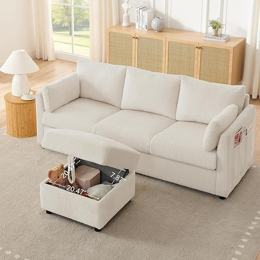 Small Storage Ottoman Sqare Footrest Bench Stool for Apartment,Bedroom,Living Room,Bonus Room and Compact Spaces. (Beige, Ottoman)