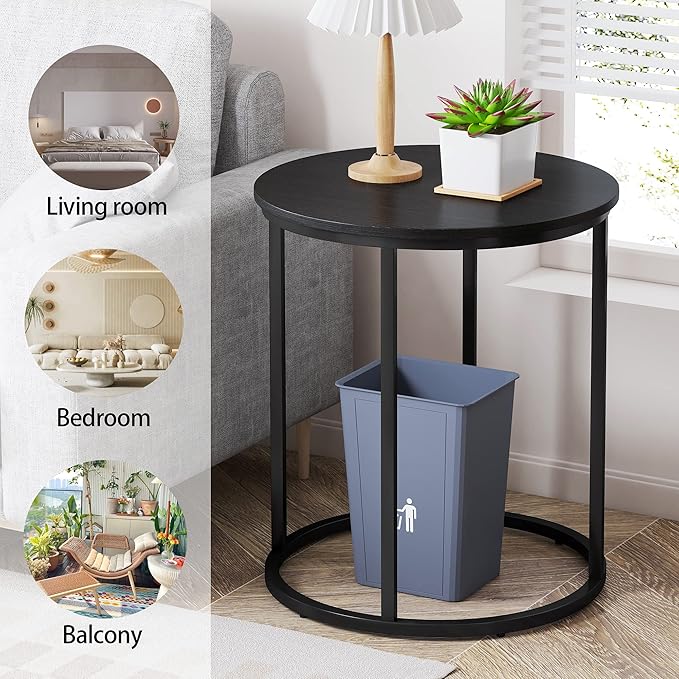 Yusong Round End Table, 20" Accent Small Side Table Suitable for Hiding Trash Can, Nightstand Modern Bedside Table for Living Room Bedroom Office Small Spaces, Black
