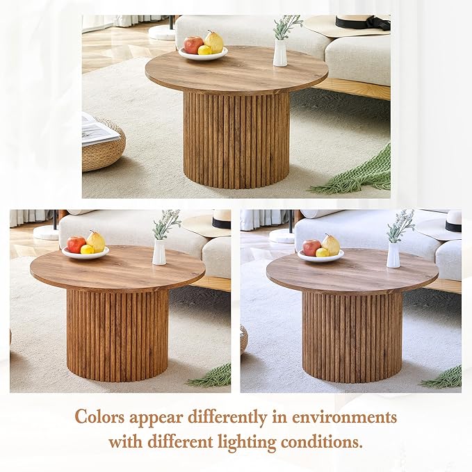 27.5" Modern Round Coffee Table with Storage, for Living Room, Circle Wood Accent Center Table for Apartment, Oak