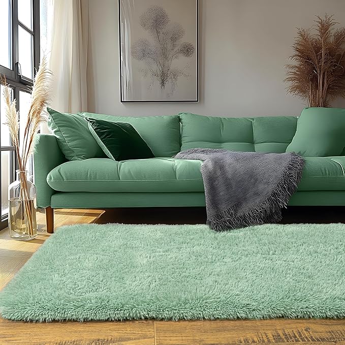 Runner Rugs for Bedroom 2x6 Rug Runners for Hallways Non Slip Soft Shag Bedside Rug, Fluffy Area Rug Throw Rugs for Living Room, Floor Carpet Runner for Nursery Kids Dorm, Mint Green