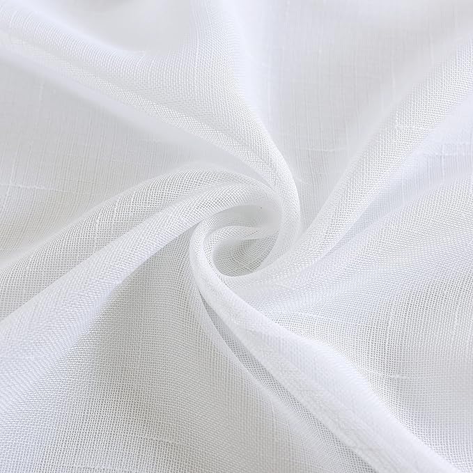 Sheer Curtains Faux Linen Semi Voile Light Filtering Drapes Pair for Bedroom Living Room, Set of 2 Grommet Top Window Curtain Panels (Each 54 x 84 Inch, White)