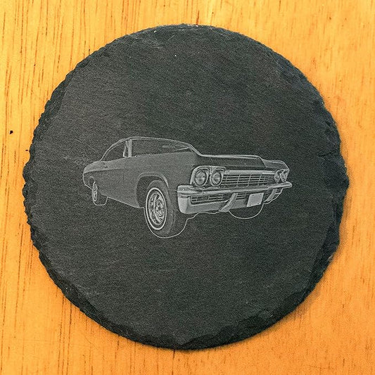 1965 Chevy Impala Coasters: Cruise in Style with Every Drink - Round Slate - Set of 5