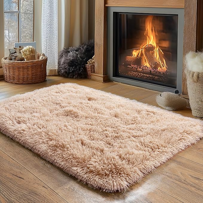 Small Area Rug, 2x3 Rug for Bedroom Shaggy Throw Rugs for Dorm Rug, Soft Shag Carpet for Kids Room, Plush Comfy Fluffy Bedside Rug for Home Decor Aesthetic, Camel