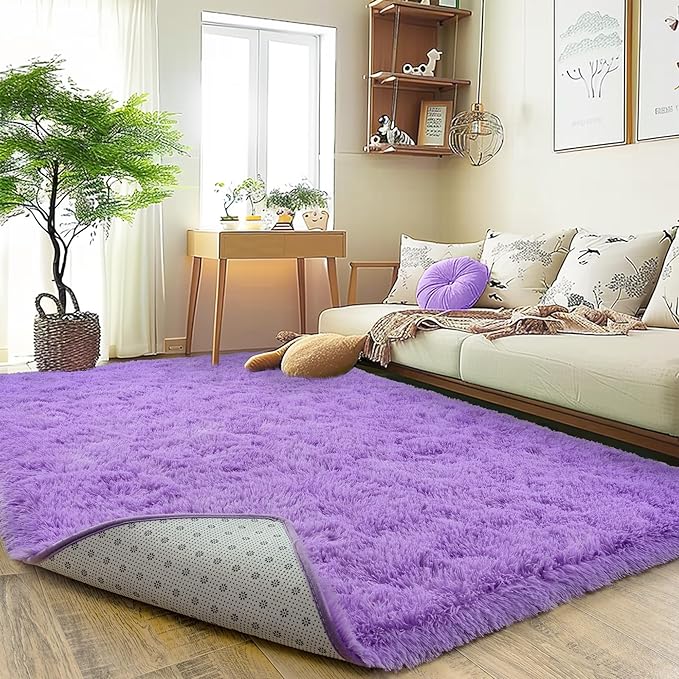 8x10 Large Area Rugs for Living Room, Ultra Fluffy Shag Rug for Bedroom, Modern Plush Soft Carpet for Girls Boys Kids Room Dorm Fuzzy Non Slip Rug for Home Decor Aesthetic, Purple