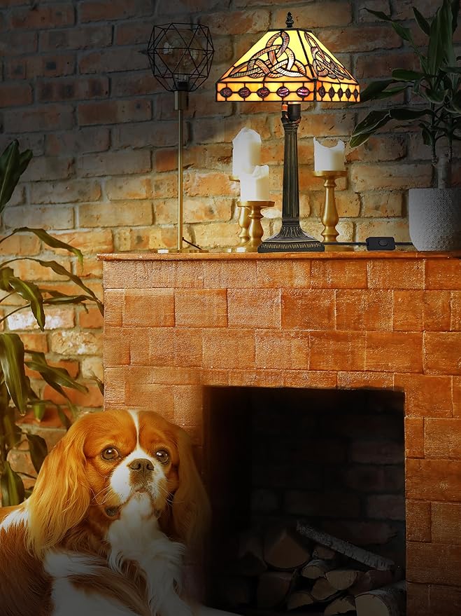 KY&BOSAM Tiffany Style Table Lamp Irish Celtic 17500 Lumens Stained Glass Art Style Fairy Lamp Night Light Shade E26 Bulb Holder Metal Base ON Off Switch Home Office Memory Lamp St Patrick's Day Gift