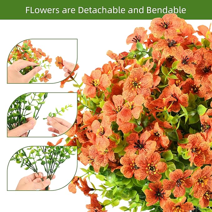 12 Bundles Artificial Fall Flowers Faux Mums for Outdoor Decoration Fake Fall Plants Flowers UV Resistant for Front Door Porch Patio Balcony Autumn Decor