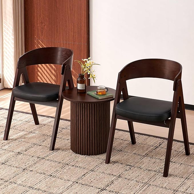 19 Inch Round End Table, Small Accent Pedestal Side Table, Wood Bedside Table for Living Room, Bedroom, Walnut Wood Veneer