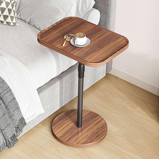 Adjustable End Table, Small Tray Side Table, Drink Table for Small Spaces, Pedestal Nightstand for Living Room, Bedroom, Sofa Couch, Rustic Brown ET-009BR