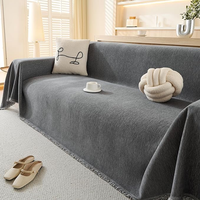 100% Waterproof Couch Cover Sofa Covers for Sectional Couches Reclining Armseat/Chair/Futon Sofa SlipCover for Dog Pet-Friendly Furniture Protector for Living Room with Tassel(71" x 51", Gray)