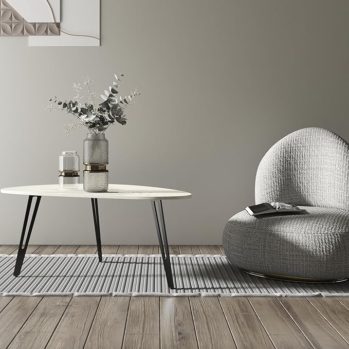 Manora Small Oval Coffee Table White, Modern Coffee Tables for Living Room, Office Coffee Table Small Space, Minimalist Center Table, Tea Table, Easy Assembly