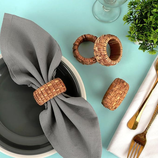 Nautical Coastal Rattan Napkin Rings - Set of 6 Natural Beach, Party & Dining Table Decor, Handcrafted Rustic Napkin Holders, Home & Kitchen Accessory (Brown) - ALPHA Living HOME