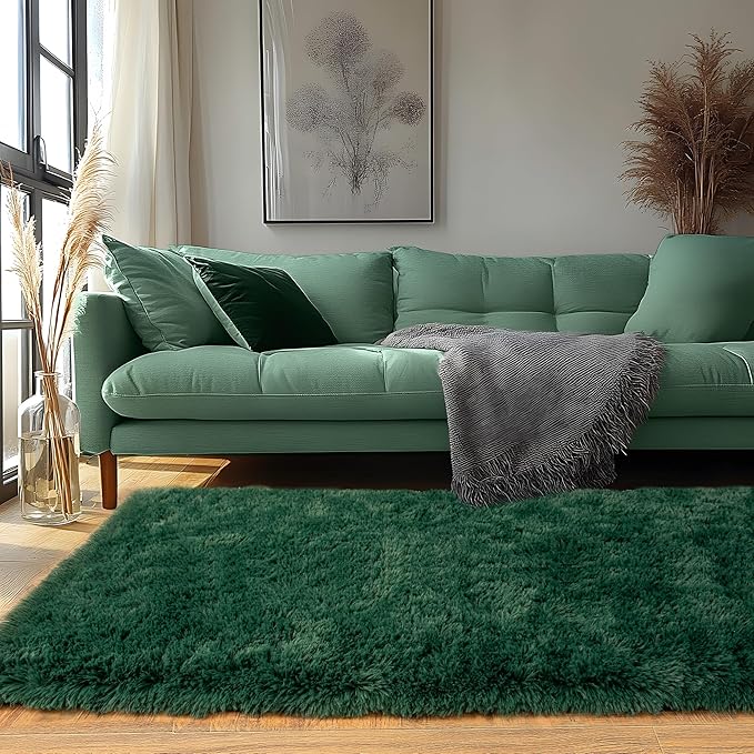 Runner Rugs for Bedroom 2x6 Rug Runners for Hallways Non Slip Soft Shag Bedside Rug, Fluffy Area Rug Throw Rugs for Living Room, Floor Carpet Runner for Nursery Kids Dorm, Blackish Green