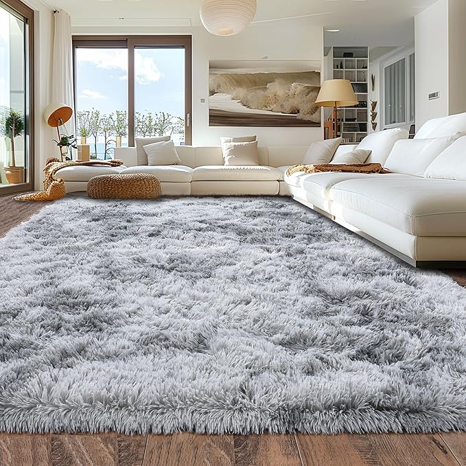 Rugs for Living Room 8x10, Soft Shaggy Modern Shag Area Rug for Bedroom, Upgrade Non-Slip Plush Fluffy Carpet for Kids Boys Girls Room Home Decor Aesthetic, Light Grey
