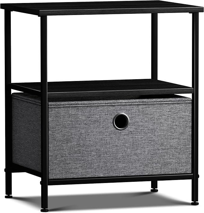 Sorbus Nightstand 1-Drawer Shelf Storage - Bedside Furniture & End Table Chest Dresser with Steel Frame, Wood Top & Easy Pull Fabric Bins for Home, Bedroom, Closets, Bathroom, Office & College Dorm