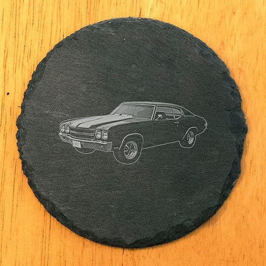 1970 Chevelle SS 555 Coasters: Unleash The Power on Your Coffee Table - Round Slate - Set of 5