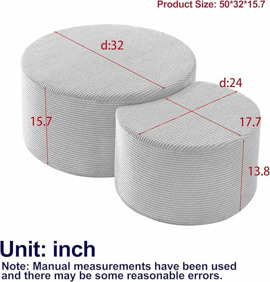 WILLIAMSPACE 50" Foam Nesting Coffee Table Set of 2, Modern Upholstered Round Center Tables for Living Room, Accent Side Tea Table Ottoman, No Assembly - Grey