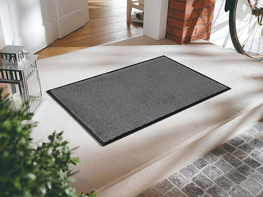 Wash and Dry Monotone Rug, Smokey Mount Gray Non-Slip Washable Doormat 20 x 30 in (Small)