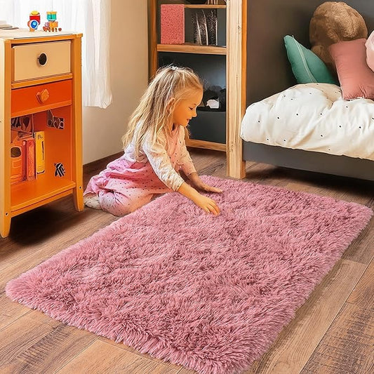 Small Blush Rugs for Bedroom, Fluffy 2x3 Rug Throw Non Slip for Bedside Dorm Kids Room, Plush Comfy Shag Carpet for Home Decor Aesthetic